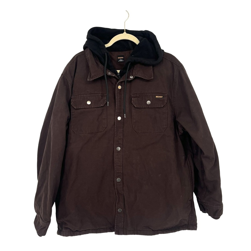 Brahma Men's Large Brown Canvas Work Jacket Hooded Quilted Lined Chore Coat